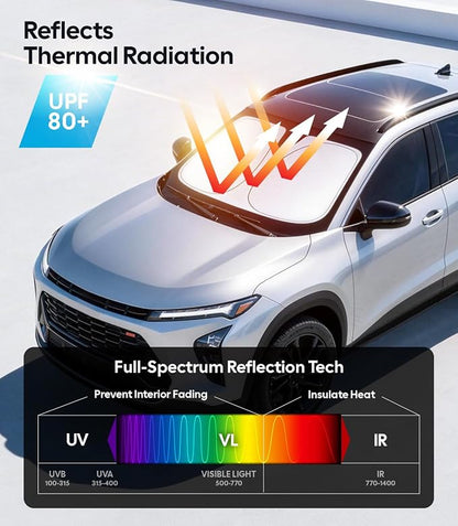 Wigoo for Chevrolet Trax 2024-2026 Sunshade, Keeps Cool | Custom Fit, Cooling Tech Fabric, Foldable Heat-Blocking Sunshade with Storage Bag, for Chevrolet Trax (2024-2026) - Image 3