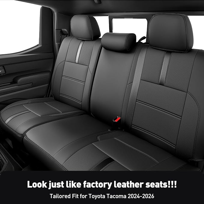 DiffCar® for Toyota Tacoma Seat Covers 2024 2025 2026 Double Cab, Black | Full Set Seat Covers, Faux Nappa Leather Truck Accessories for Tacoma 4th Gen(Gas Only),Custom Fit Car Pickup Seat Protectors - Image 3