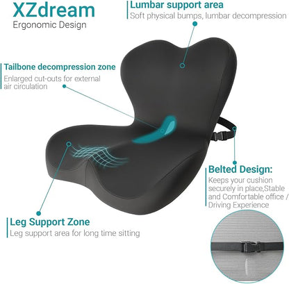 Memory Foam Seat Cushion,Office Chair Cushion with Lumbar Support for Back Pressure Relief, Car Seat Cushion with Adjustable Strap,Sciatica Pad Cushions for Car,Truck, Desk,Gaming Chair - Image 3