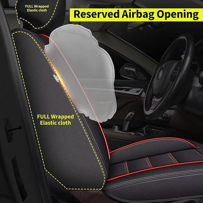 IKABEVEM Car Seat Covers Full Set Fit for Infiniti M37 2007-2013: 5 Seats Auto Interior Accessories, Faux Leather Waterproof Seat Cushions Vehical Cover (Black&Redline) - Image 4