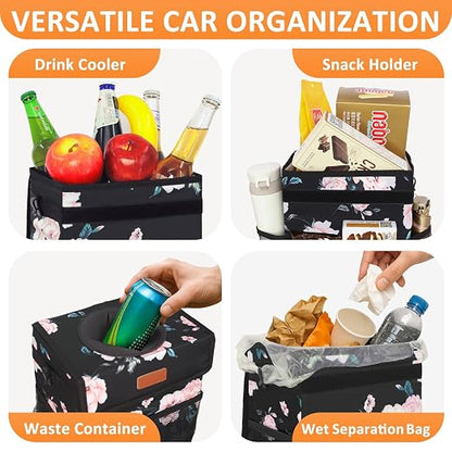 Vankor Car Trash Can with Lid Leak Proof Car Accessories for Women | 3 Gallon Cute Hanging Car Trash Bin for Men Car Truck Vehicle Sedan Interior Automotive Garbage Cans, Black Floral - Image 6