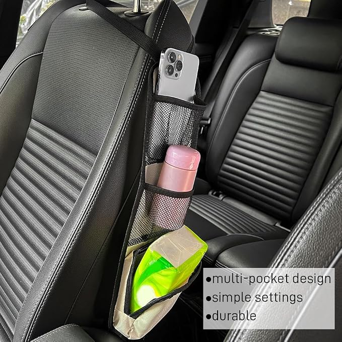 Car Seat Side Storage Pocket, Car Seat Organizer Hanging Bag (1, Beige) - Image 7