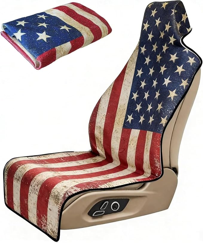 Waterproof Stain Resistant Towel Car Seat Covers | Universal Non-Slip for Gym Workout, Swimming, Beach and Workout Outdoor , Machine Washable(American Flag, 1 Pack) by Unknown