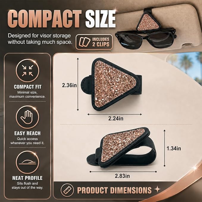 2PCS Magnetic Sunglass Holder for Car Visor, PU Leather Automotive Sun Visor Eyeglasses Hanger Clip, Vehicle Interior Ticket Card Organizer Mount Accessories for SUV Pickup Truck(Rosegold) - Image 2