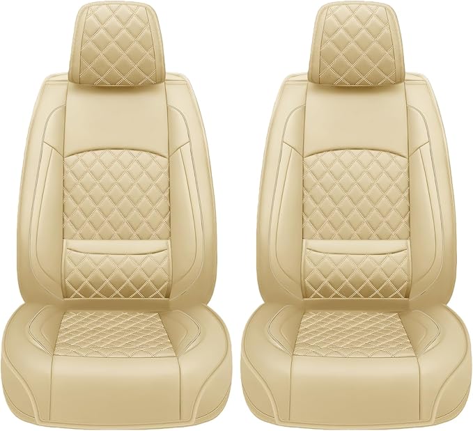 Seat Covers Fit for GMC Sierra 1500/2500/3500 HD 2007-2025,Premium Leather, Waterproof, All-Weather, Airbag Compatible, Breathable, Only 2 Front seat Covers, Beige - Image 7