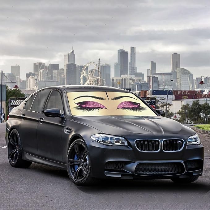 Hello Girl Gorgeous Eyelash Car Windshield Sun Shade Umbrella Automotive Windshield Sunshade Foldable Front Car Accessories Interior Decor to Keep Vehicle Cool for Most Vehicles 57'' X 30'' - Image 4