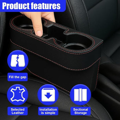 YoRise Car Cup Holder, PU Leather Automotive Cup Drink Holder, Car Seat Gap Filler Storage Box, Multifunctional Front Seat Organizer, Cell Mobile Phone Holder, Coin Bucket (Black) - Image 5