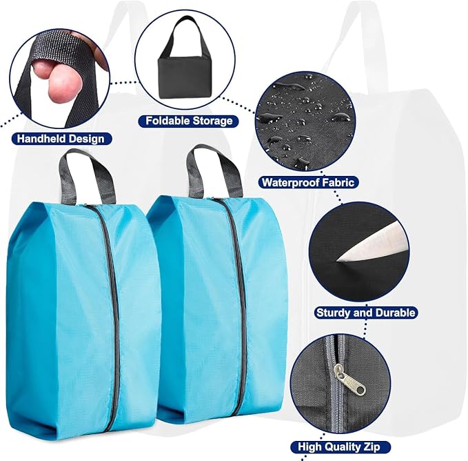5Pcs XL Travel Shoe Bags Portable Travel Gifts Shoe Organizer with Zipper Closure, Waterproof Nylon Shoe Storage Organizer with Handle Travel Bags For Men and Women, Blue - Image 4