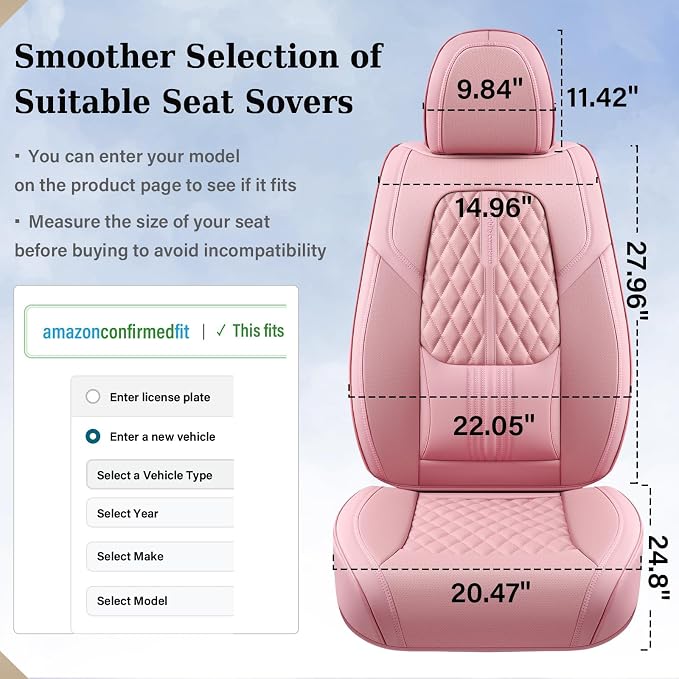 Coverado Car Seat Covers Full Set, Automotive Front and Rear Seat Covers with Backrest, Nappa Leather Car Seat Protectors Waterproof, Universal for Most Vehicles, Pink - Image 4