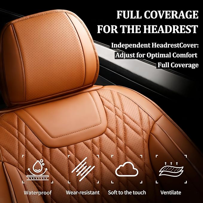 for Subaru Impreza 2012-2025 2026 Car Seat Covers, Full Set, Brown | Luxury Full Coverage Leather Seat Protectors, Waterproof Breathable, Non-Slip, Easy to Install, Airbag Compatible, All-Season - Image 4