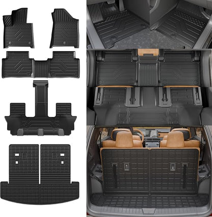 Rongtaod Floor Mats Compatible with 2024 2025 2026 Hyundai Santa Fe 6&7 Seats for Gas&Hybrid Trunk Mat Cargo Mat Cargo Liner All Weather Santa Fe Accessories (Trunk Mat with Backrest Mat+Floor Mats) by Rongtaod