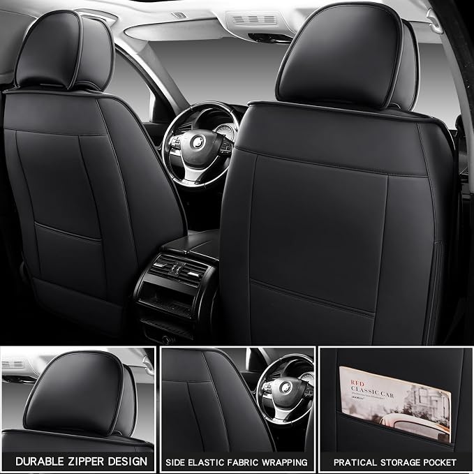 MINGBRON Car Seat Covers Full Set, Brown Car Seat Cover Lumbar Support, Car Seat Protector Waterproof, Nappa Leather Car Seat Cushion, Front Seats and Back Fit for Most Cars - Image 6