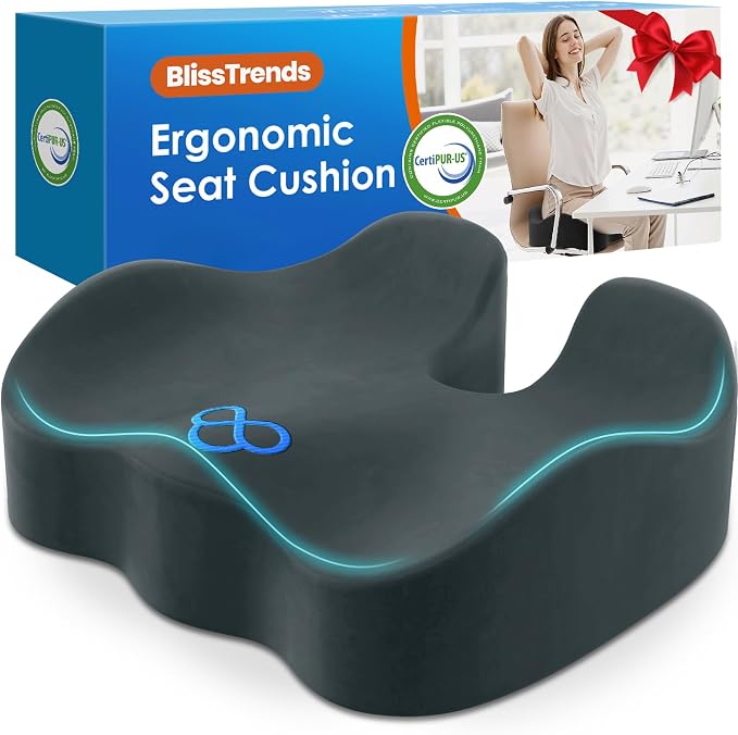 BlissTrends Memory Foam Seat Cushion for Office Chair & Car Seat, DarkGreen | Ergonomic Tailbone & Sciatica Support with Removable Velvet Cover for Pressure Relief and Long Sitting Comfort, 3.3" Thick by BlissTrends