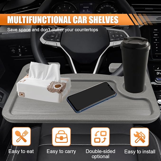 ZIMISI Car Steering Wheel Tray, Computer Office Car Table Tray, Automotive Trays for Eating, Multipurpose Vehicle Desk Travel Accessories for Laptop, Food, Fits Most Steering Wheel (Grey) - Image 3