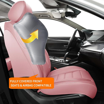 Pink Car Seat Covers Full Set, Universal Faux Leather Seat Covers for Cars 5 Seats, Waterproof Leather Car Seat Covers, Comfortable Automotive Seat Covers for Most Sedans Trucks SUVs - Image 3