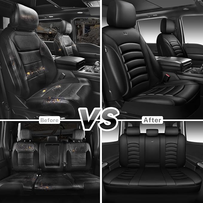 CAR PASS 3D Foam PU Leather Car Seat Covers, Universal Seat Covers Full Sets for Trucks SUV Sedan Automotive Seat Covers Armrest Airbag Compatible Waterproof Comfortable Faux Nappa Leather Pure Black - Image 6