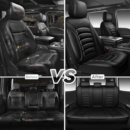 CAR PASS 3D Foam PU Leather Car Seat Covers, Universal Seat Covers Full Sets for Trucks SUV Sedan Automotive Seat Covers Armrest Airbag Compatible Waterproof Comfortable Faux Nappa Leather Pure Black - Image 6