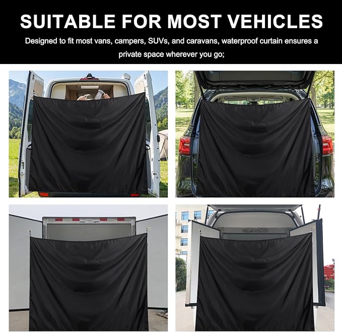 420D Oxford Rear Door Shower Curtain for RV Trunk Camper Vans, 90.5"x70.8" Double Layer Changing Curtain with Magnetic Hooks for Sprinter, Ram Promaster, Ford Transit, Privacy Protection & Storage Bag - Image 6