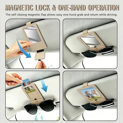 Magnetic 2-in-1 Sunglass & Photo Holder for Car Visor, Leather Anti-Slip No-Fall No-Slide, Fits SUV Truck RV - Image 4