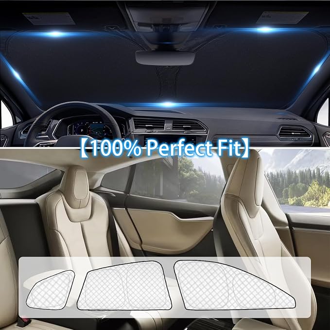 KMF 8pcs Thicken Sun Shades for Tesla Model S 2021-2026 Accessories,Windshield Sunshade Car Window Covers for Side Rear, UV Block and Blackout Privacy for Car Camping - Image 6