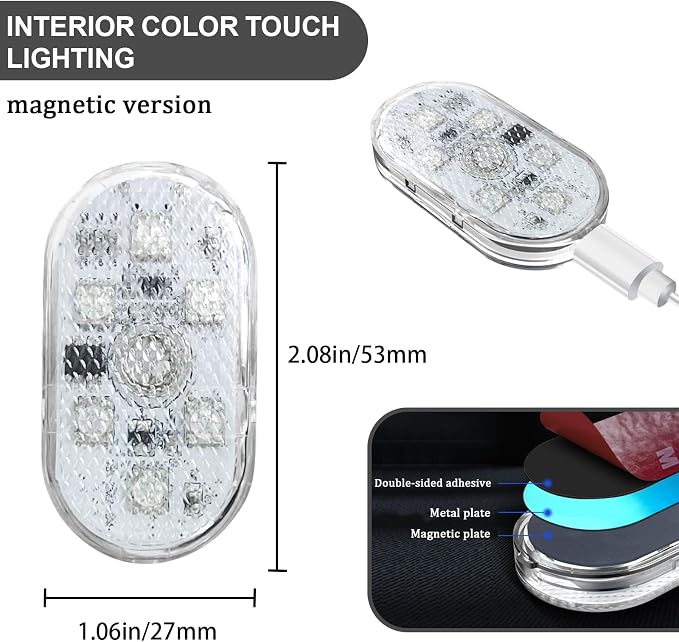 4PCS Wireless LED Lights for Car,7 Colors Magnetic Interior Light (4PCS) | 7 Colors Touch Control,Magnetic USB Rechargeable Design,Universal Portable Auto Interior Decor - Image 2