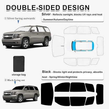 KMF 8pcs Sun Shades for Chevy Tahoe 2015-2020 Accessories,Chevrolet Full Car Window Covers Sunshade for Windshield Side Rear, Thicken UV Block and Privacy Blackout for Car Camping Outdoor - Image 4