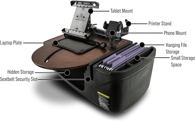 AutoExec AE-RMCD-PM-TAB-PS-21M Roadmaster Car Desk for Your Vehicle Workstation and Mobile Office, Mahogany with Phone Mount, Tablet Mount and Printer Stand | Phone Mount, Tablet Mount, Printer Stand, Vehicle Workstation and Mobile Office - Image 3