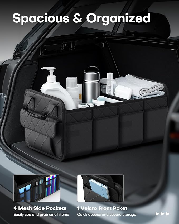 HOTOR Trunk Organizer for SUV – Foldable Car Organizers and Storage | 2 Compartments, Large Capacity Car Trunk Organizer Car Accessories for Truck Sedan, Black, 23.6" x 14.2" x 11.8" - Image 2