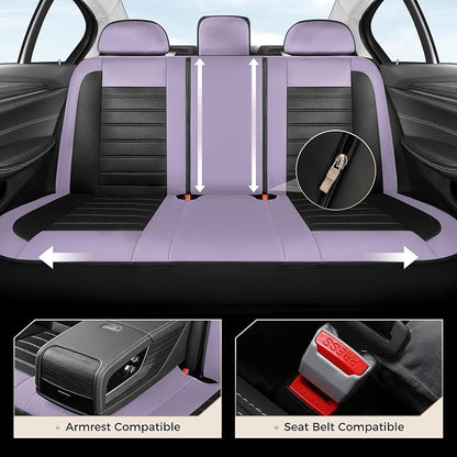 Coverado Car Seat Covers Full Set, Luxury Leather Car Seat Covers, Automotive Front and Rear Mesh Seat Covers, Full Set 5 Seats, Purple&Black Seat Covers for SUV Sedan Truck - Image 4