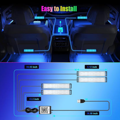 YiLaie LED Car Lights Interior Multcolor Lights for Trucks USB DC 5V | LED Lights for Car Accessories Inside with APP Control Music Sync Footwell Lighting - Image 2