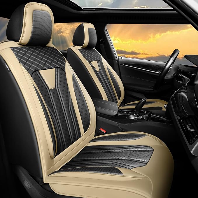Car Seat Covers for Nissan Rogue 2014-2026 Beige & Black | Full Set 5 Seat - Premium Leather，Waterproof&Breathable, All-Weather Seat Cushion Protecto & Airbag Compatible by Unknown
