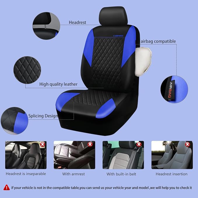 CAR PASS Leather Seat Covers-Universal Quilting Car Seat Cover with 5mm Composite Sponge Inside,Airbag Compatible,Front and Rear Seat Covers for Most Sedan,SUV,Van,Truck(Full Set,Blue) - Image 4