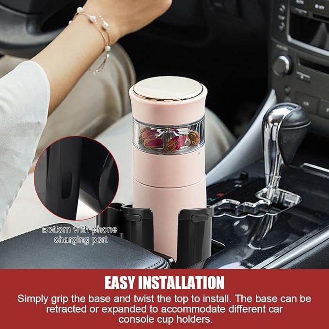 2 in 1 Car Cup Holder Expander with Phone Holder, 2.6"-3.93" Vehicle Cupholder Extender Adapter with Expandable Base, Auto Interior Water Bottle Accessories, Universal fit - Image 5