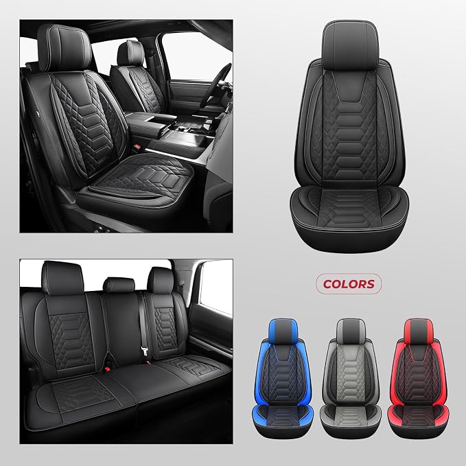 FREESOO Custom for Toyota Tundra Seat Covers 2022-2026 Crewmax Double Cab | Custom Fit, Full Set, 60/40 Split Bench, Waterproof Leather, for Truck Toyota Tundra Accessories, Black - Image 6