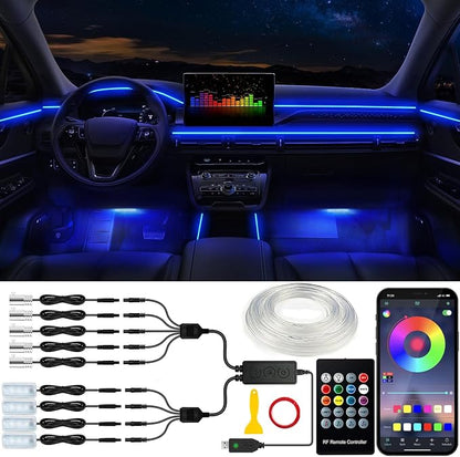 Jushope Car LED Lights, Interior Car Lights with Wireless APP/RF Remote/Button Control, Car Ambient Lighting Kit with 236" Integrated Molding Fiber Optic RGB Sync to Music (9 in 1-USB) by Jushope