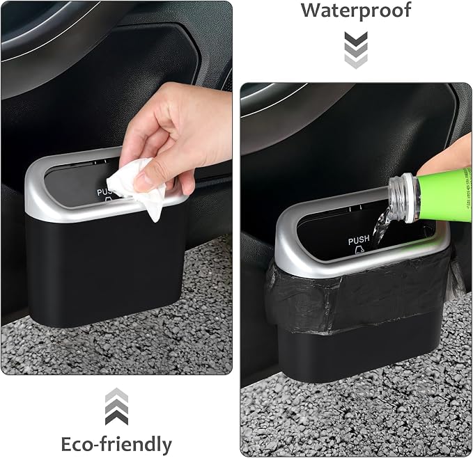 Accmor Car Trash Can with Lid, Mini Vehicle Trash Bin Car Dustbin Garbage Organizer Holder with Trash Bag, 2 Pack Small Hanging Leakproof Cars Storage Bag Container for Auto, SUV, Office (Silver) - Image 6