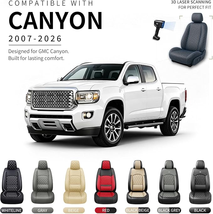 Fit Canyon Car Seat Covers for GMC Canyon 2015-2025 2026 - Luxury Leather, Anti-Slip, All-Weather, Waterproof & Breathable, Airbag Compatible, 2 Front Seats Only (Beige) - Image 3