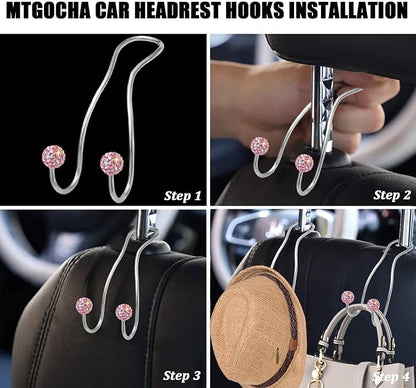Bling Purse Hook for Car Headrest, Cute Car Seat Hooks (2Pack) | Upgraded,Durable Stainless,Car Purse Hanger,Purse holder,Rhinestones,Bag Hooks,Car Hooks for Purses and Bags Cute,Pink - Image 4