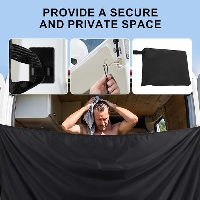 420D Oxford Rear Door Shower Curtain for RV Trunk Camper Vans, 90.5"x70.8" Double Layer Changing Curtain with Magnetic Hooks for Sprinter, Ram Promaster, Ford Transit, Privacy Protection & Storage Bag - Image 7