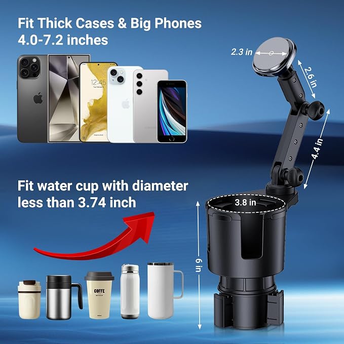 This Hill for Magnetic Cup Holder Charger, 360° Rotating Wireless Magnetic Car Charger, Fast Charging Phone Holder for iPhone 17 16 15 14 13 12 and Samsung Galaxy S20 Above Series [With QC 3.0 Adapter - Image 6