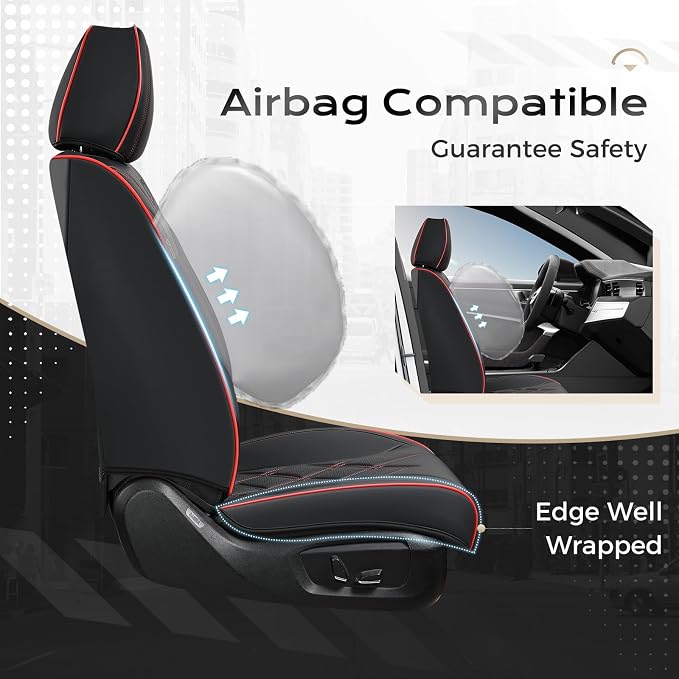 Coverado Car Seat Covers Full Set, Seat Covers for Cars, Front Seat Covers and Back Seat Cover Waterproof Leather Automotive Seat Cover, Universal Car Interior Protectors Cushion for Most Cars - Image 3