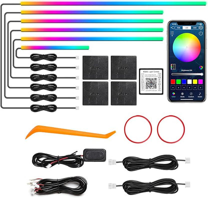 Dreamcolor Acrylic Interior Car LED Strip Light with Wireless APP, RGB 6 in 1 with 175 inches 612 LEDs Fiber Optic Car Ambient Lighting Kits, Dynamic Chasing Music Sync Neon LED Strip Lights for Car by MAODANER