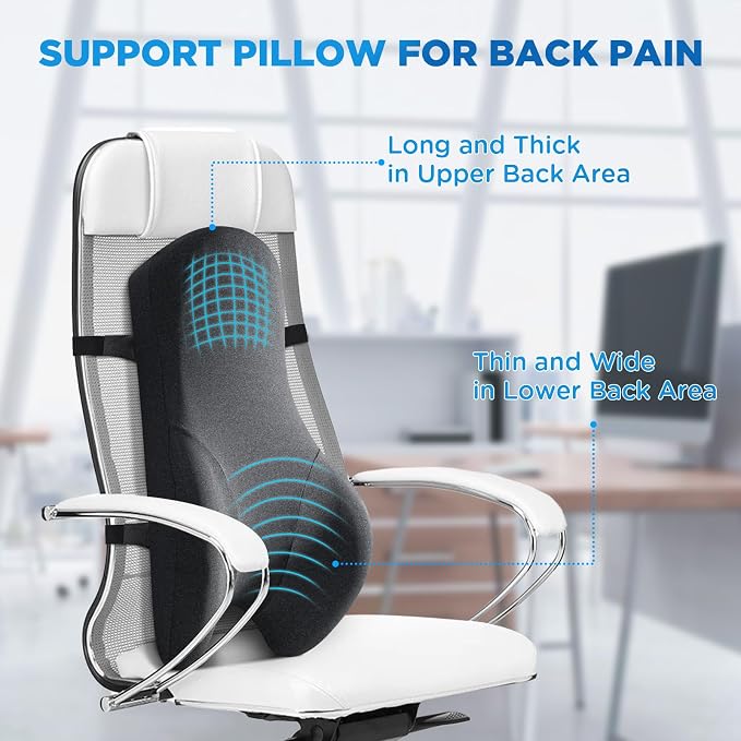 Teemour High Back Support Pillow for Office Chair, Fully Support Back Cushion - Memory Foam Lumbar Support Pillow for Office Chair, Desk, Gaming Chair, Promotes Posture Pain Relief Adjustable Straps - Image 6