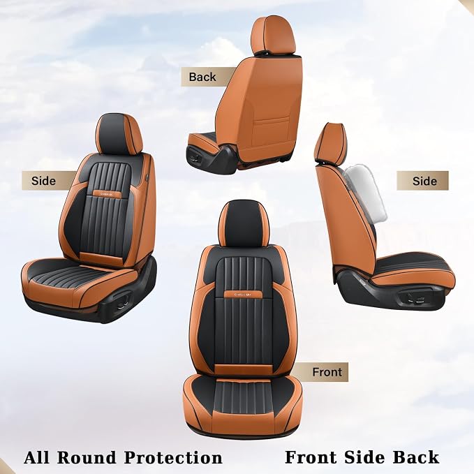 Coverado Car Seat Covers Front, Seat Covers for Cars, Waterproof 2-Pack Car Seat Cushions, Leather Carseat Seat Protectors, Universal Seat Covers Fit for Most Sedans SUV Pick-up Trucks(Brown&Black) - Image 3