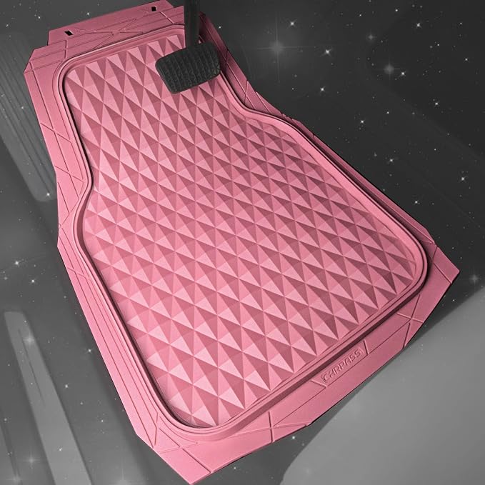 CAR PASS Heavy Duty Rubber Pink Car Floor Mats & Cargo Liners, Deep Dish All-Weather Trunk Mats Durable Anti-Slip 3D Rhombus Waterproof Trim to Fit Liner Universal Fit Auto,Sedan,SUV,Truck, Pink - Image 2