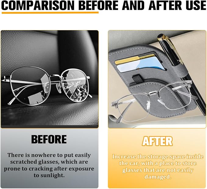 Car Sun Visor Organizer, Multi-Pocket Vehicle Sunglass Card Holder with Pen Slot, Automotive Interior Sunshade Glasses Storage Organizer, Universal Fit (Gray) - Image 4
