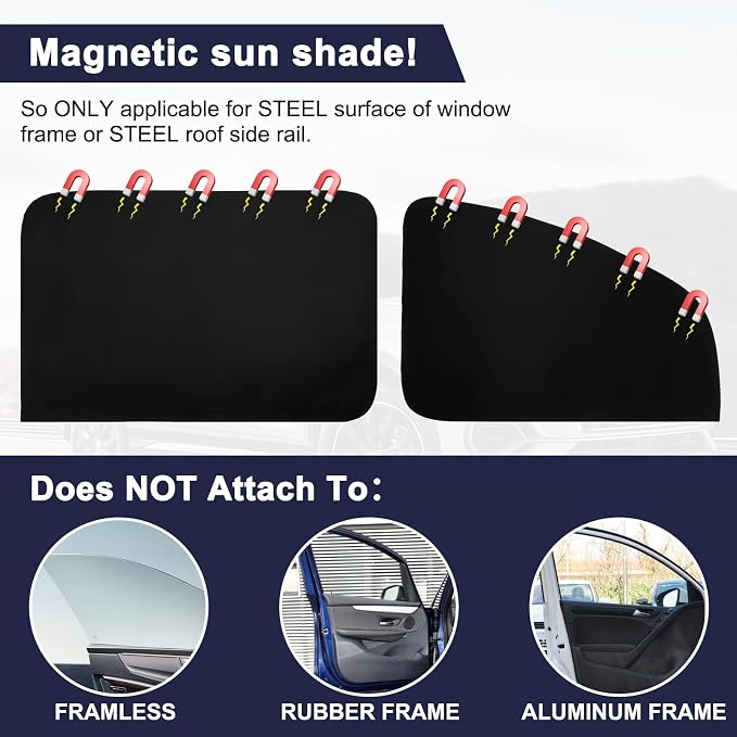 Ovege Car Window Shades Magnetic - Side Window Sun Shade Car Curtain Suedette UV Protection Privacy Baby Suction Magnetic －Front&Back 4pcs - Image 2