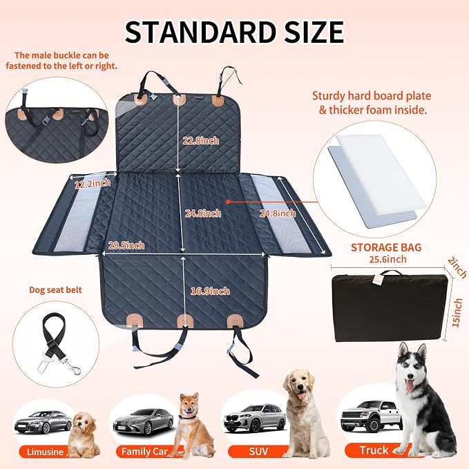 Dog car seat Cover for Back seat Hard Bottom Half Dog car seat Cover Passenger Friendly Back seat Extender for Dogs - Image 5