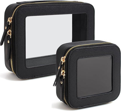 KOTORA Clear Sunscreen Makeup Bag Organizer Set,Portable Travel Toiletry Case for Women, Vegan Leather Cosmetic Pouch Beach Essentials Make Up Bag Organizer Storage Traveling (Black) - Image 8