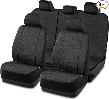 Road Comforts Car Seat Covers Full Set, Front and Split Rear Bench Seat Cover for Car, Universal Cloth Seat Protectors for SUV, Sedan, Van, Automotive Interior Covers Set, Airbag Compatible, Black by RoadComforts